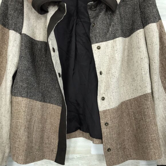 Worth Tweed Button Up Jacket Rolled Collar Brown Tan Plaid Womens 10 Petite 10P - Picture 4 of 8